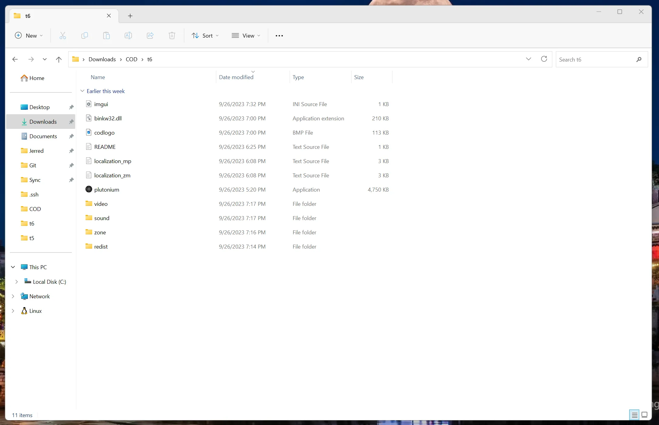 The contents of the t6 folder